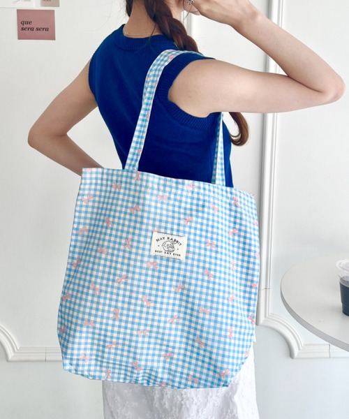 Loueme トートバッグ リボンギンガムチェックトートバッグ レディース