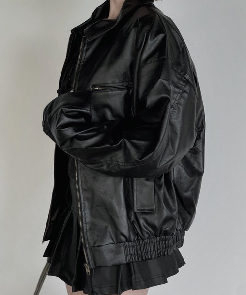 KsG セットアップ レザージャケット＋プリーツスカートセットアップ