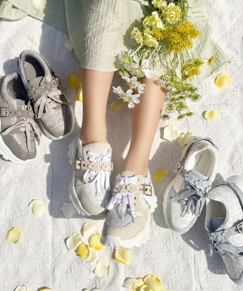 ESPERANZA（エスペランサ） スニーカー ツイード風フラワーベルト厚底