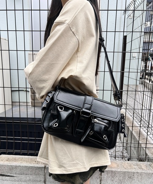 ショルダーバッグ バッグ ダブルポケットショルダーバッグ レディース