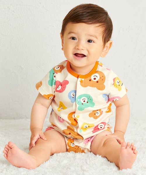 HOT BISCUITS ベビー服 ロンパース カラフルビーンズ 総柄ショート