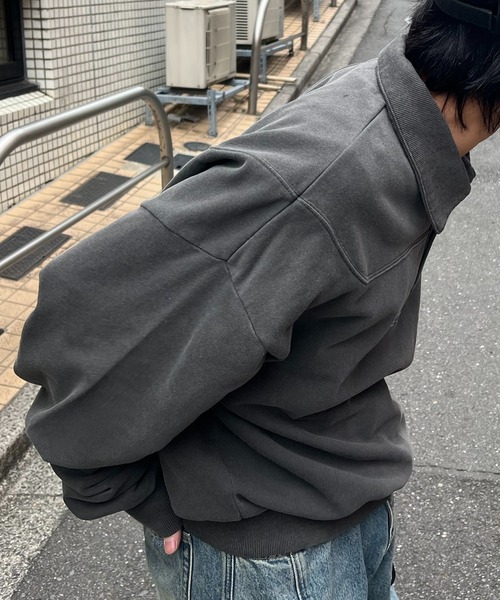 トレーナー スウェット AW 裏毛 グランジ加工 ポロスウェット メンズ