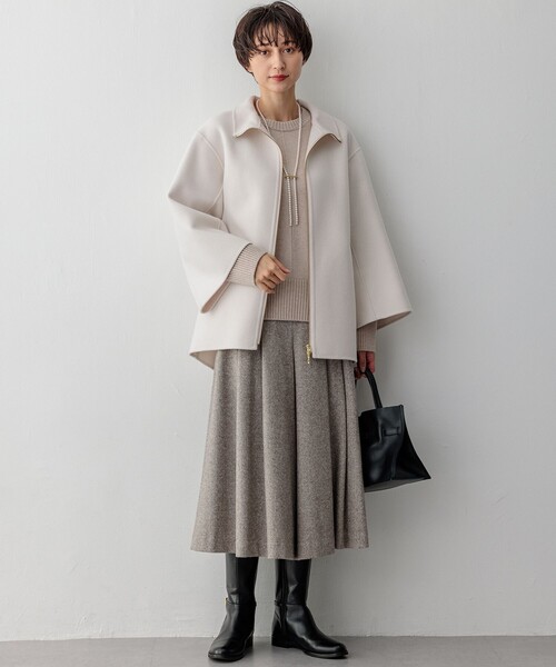 コート アウター ウールリバー スタンドカラーコート レディース
