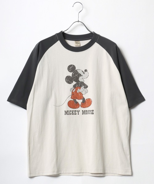 Disney（ディズニー） tシャツ ミッキー ビンテージプリント ラグラン