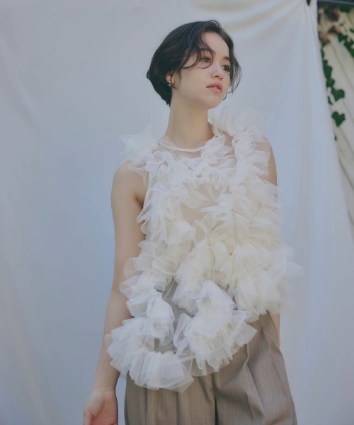 NOTRE emor（ノートルエモア） ブラウス シャツ asymmetry tulle tops