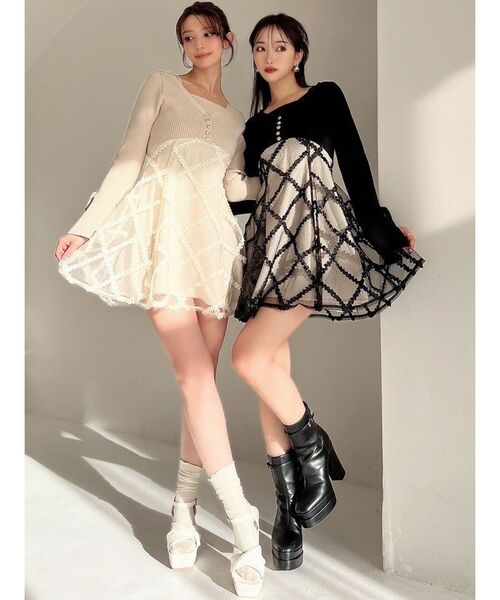 RESEXXY（リゼクシー） ワンピース ドッキングフレアミニニット