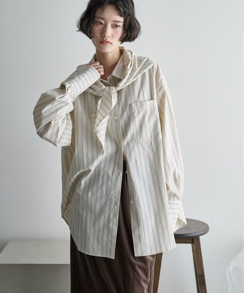 THE Yon ブラウス シャツ ストールセットオーバーサイズストライプ