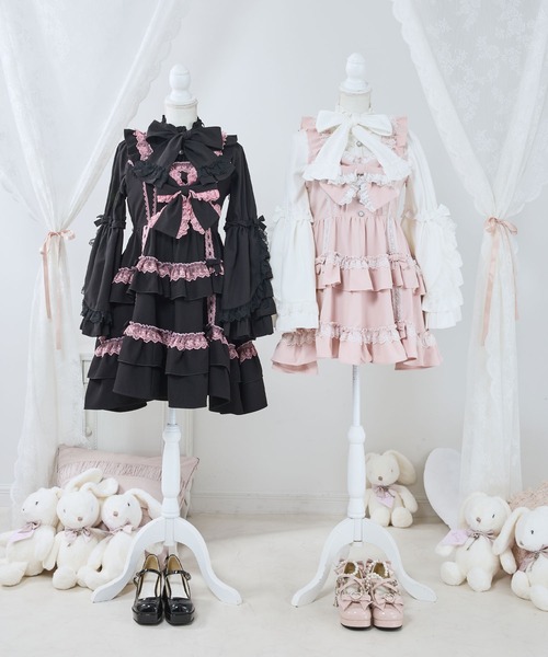 DearMyLove ジャンパースカート フリルたっぷりはしごレースリボン