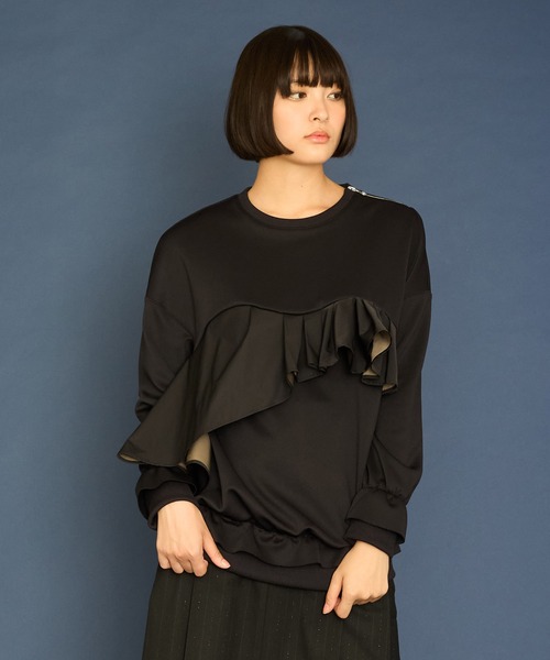 トレーナー スウェット デザインフリルプルオーバー レディース