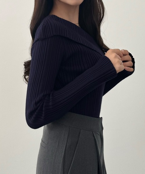 CENEA（セネア） ニット セーター アシンメトリーロールカラーニット