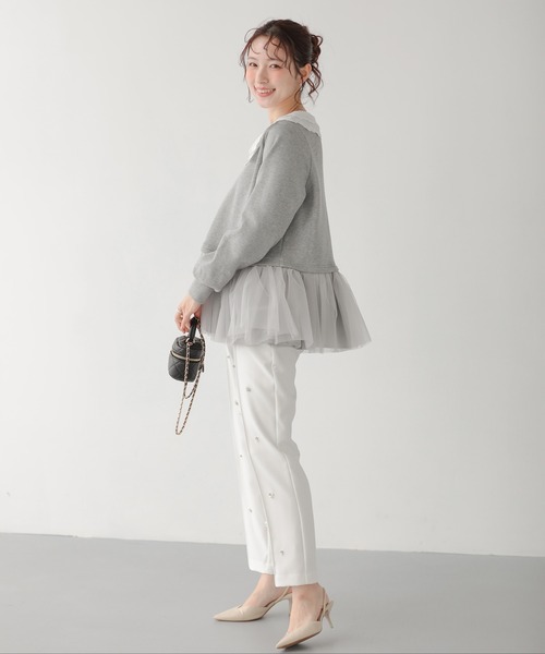 Fit more（フィットモア） レース衿裾ドッキングスウェット レディース