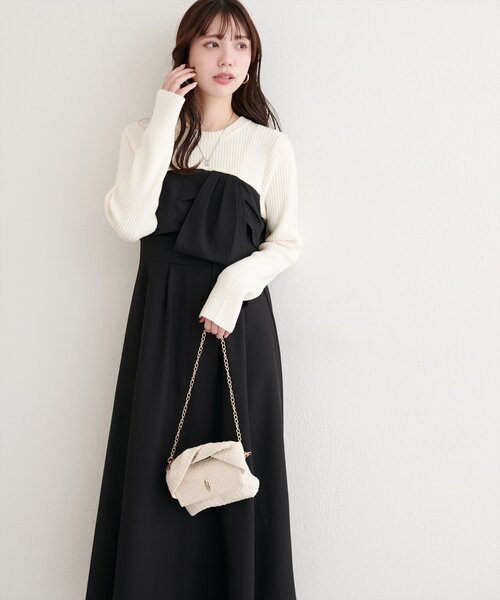 natural couture ワンピース リボン風ドッキングワンピース : ZOZOTOWN