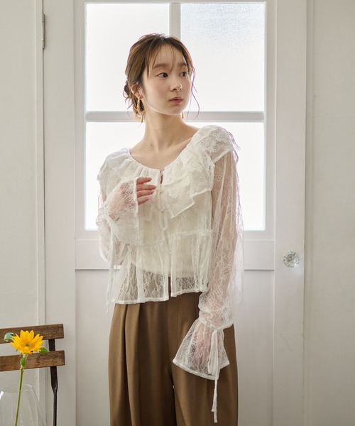 mideal（マイディール） ブラウス シャツ sheer frill blouse / シアー