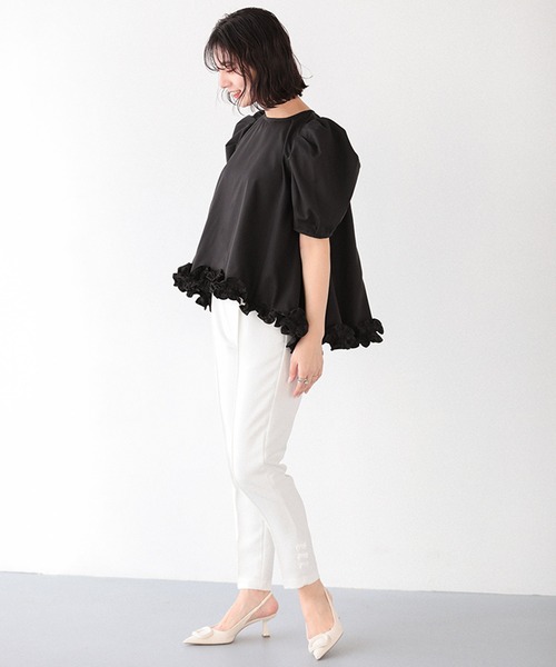Fit more（フィットモア） ブラウス シャツ 裾フリルフレアトップス