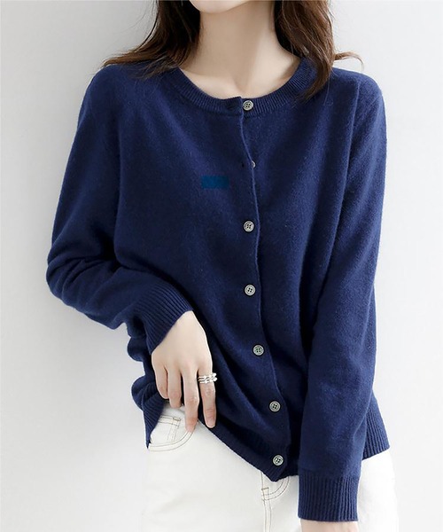 カーディガン クルーネックボタン開きニットカーディガン レディース
