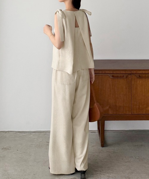 callautia（カラウティア） セットアップ リネン混肩リボンバック