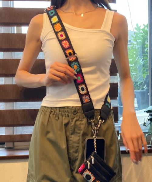 クロシェ編み ポーチ付き ショルダーストラップ スマホストラップ