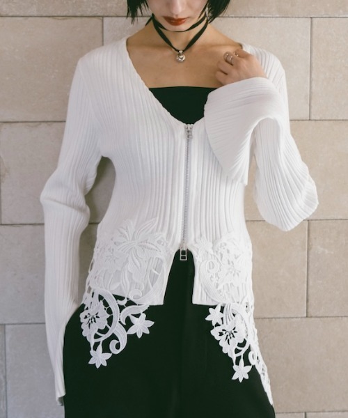 sahara（サハラ） カーディガン Lace Hem Zip Cardigan/レースヘム