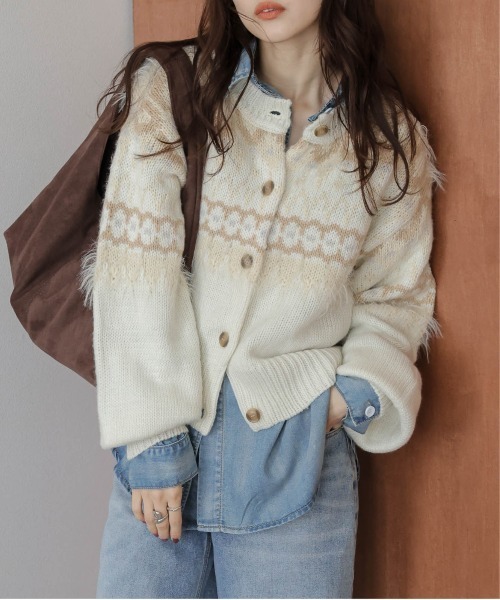 カーディガン ノルディック柄ニットカーディガン レディース