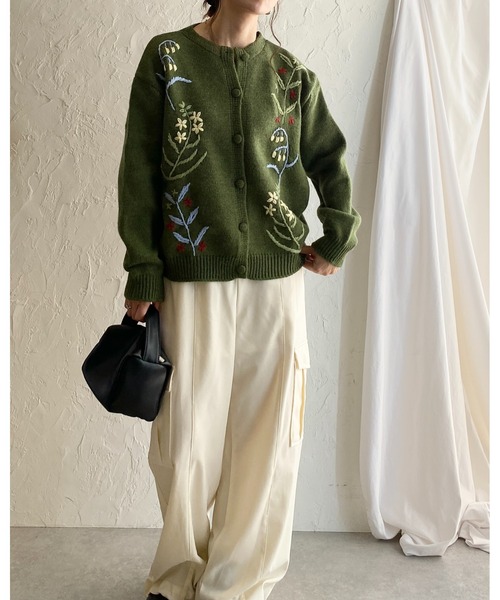 She's Closet カーディガン 花柄フラワー刺繍長袖ニットカーディガン
