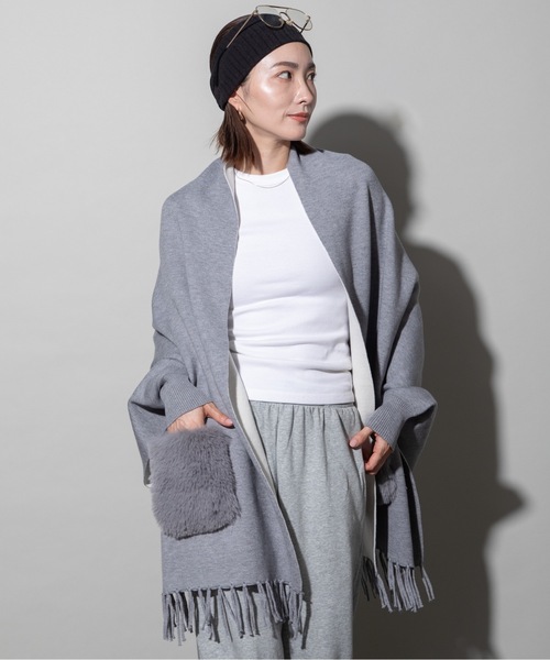カーディガン ファーポケット ケープニットカーデ レディース