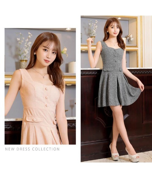 DAZZY（デイジー） ドレス ノースリーブ フロントボタン ツイードA