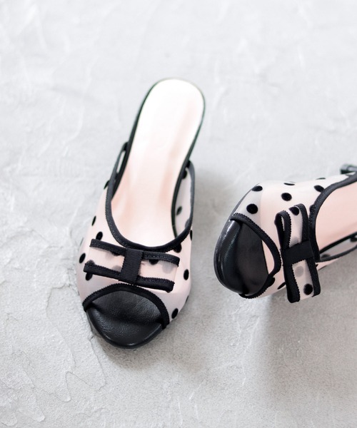 SESTO（セスト） サンダル ドットチュールリボンミュールサンダル