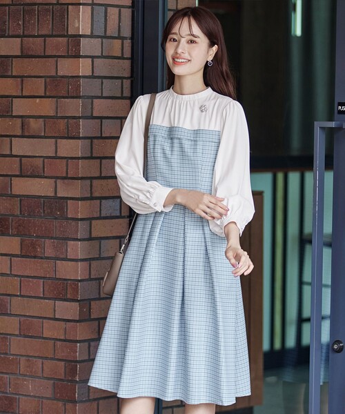 Tiaclasse ワンピース ビスチェ風ツイードチェックドッキング