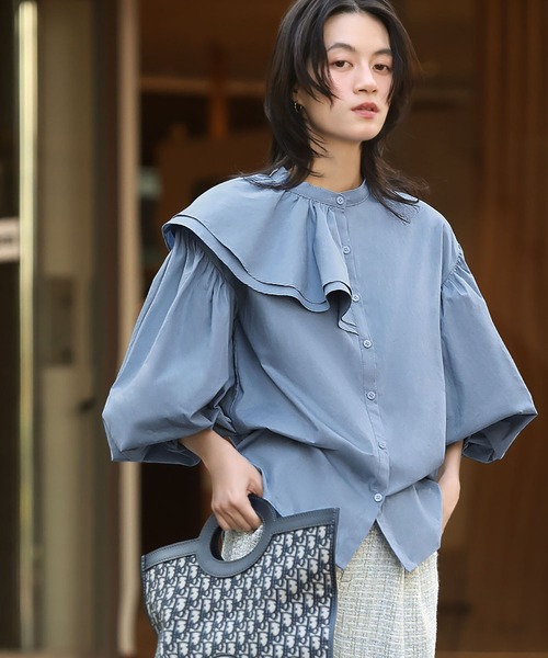 ELFRANK ブラウス シャツ 「綿100％使用」アシンメトリーフリル