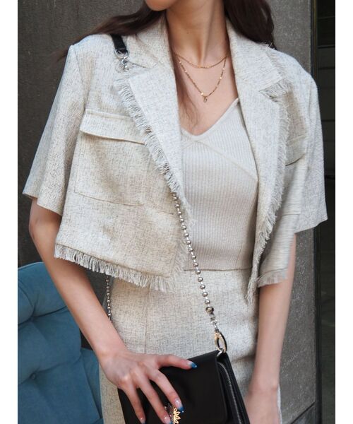 ジャケット テーラードジャケット ハーフスリーブフリンジジャケット