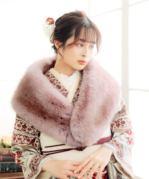 KIMONOMACHI レディース 成人式 ファー ショール フォックス調