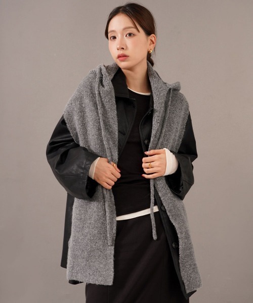 CEMO NEMO（セモネモ） マフラー ストール フード付き リブニット