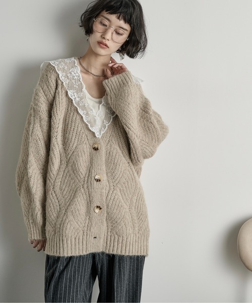 THE Yon カーディガン ブラッシュドニットVネックカーディガン