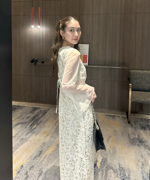 ANDRESD ドレス リーフエンブロイダリーバックデザインドレス / leaf