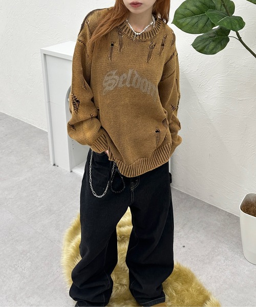 セーター ニット ピグメントダメージニット メンズ レディース