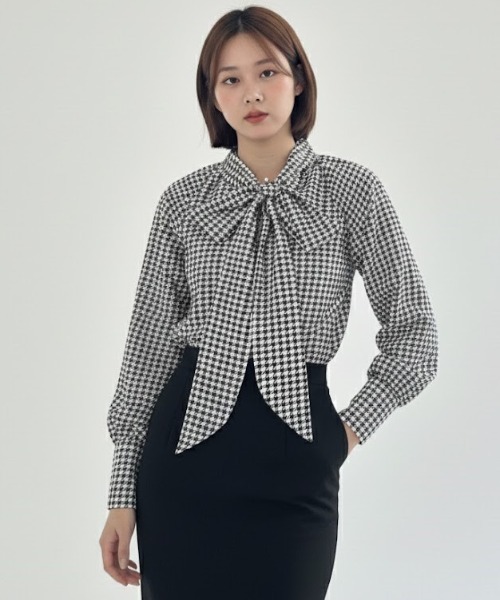 a lot of love ブラウス シャツ ボウタイリボン・チェックブラウス