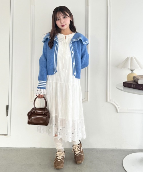 Loueme カーディガン ロゴジャガードセーラーカーディガン レディース