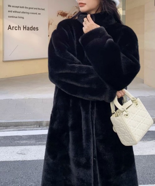 Diosfront コート アウター フェイクファーロングコート レディース
