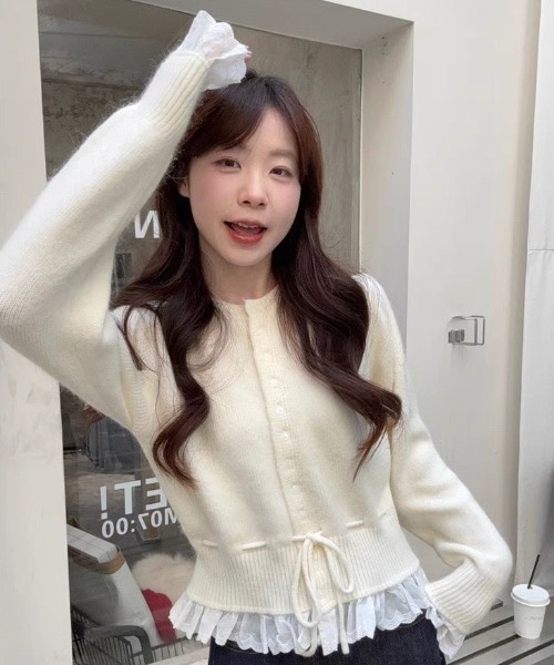 MONO8 カーディガン レース切替ニットカーディガン レディース