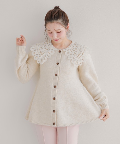 Fit more（フィットモア） カーディガン バテンレース衿カーディガン