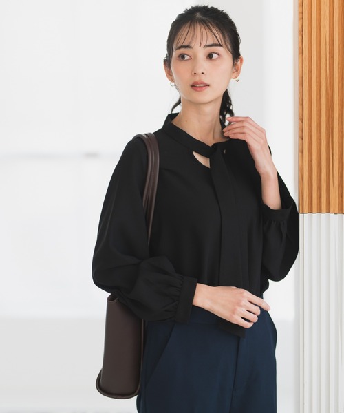 ブラウス シャツ 「洗える/防シワ加工/UV加工/花粉防止」2WAYボウタイ
