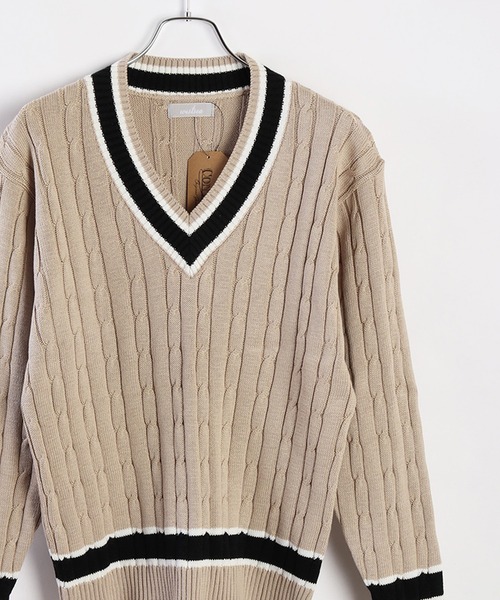 WESTSEA（ウエストシー） セーター ニット 日本製 ケーブル編み V
