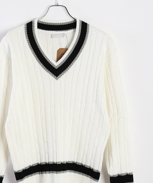 WESTSEA（ウエストシー） セーター ニット 日本製 ケーブル編み V