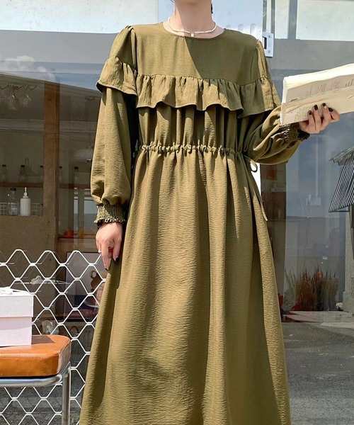 MILAE ワンピース フリルウエストギャザーロングワンピース : ZOZOTOWN