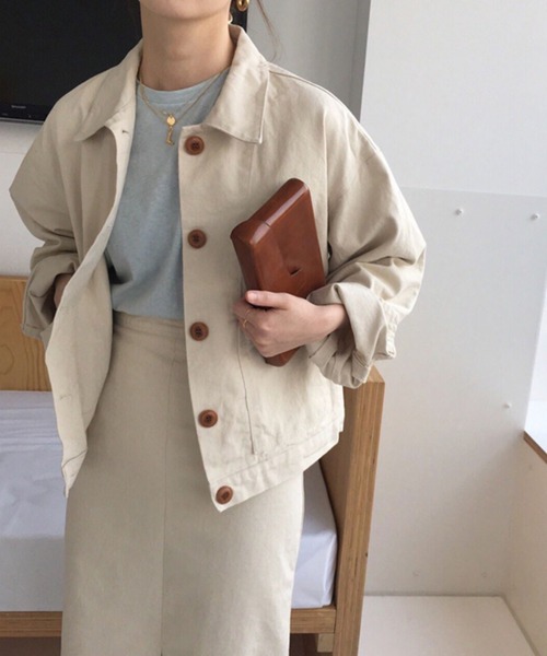 cammie ブルゾン アウター フロントボタン襟付きジャケット レディース