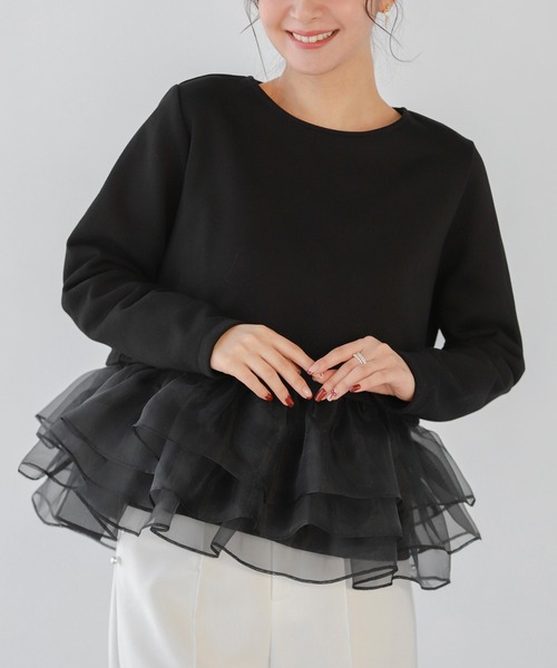 Fit more（フィットモア） トレーナー スウェット オーガンジーフリル