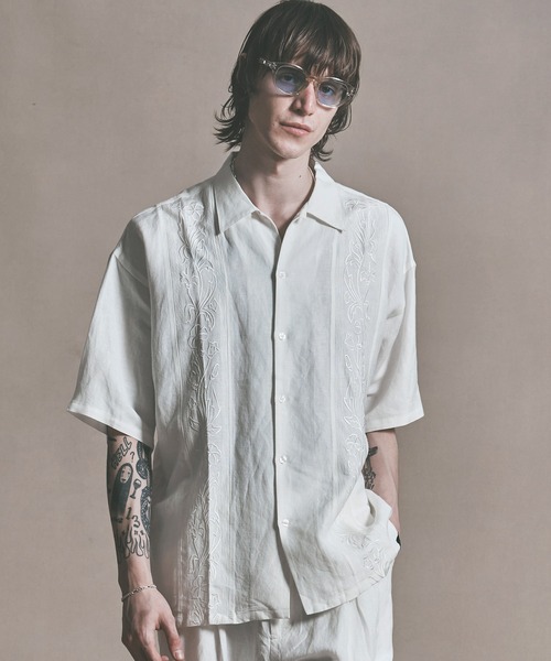 MSML シャツ FLOWER EMBROIDERY LINEN SHIRT / フラワー刺繍 リネン