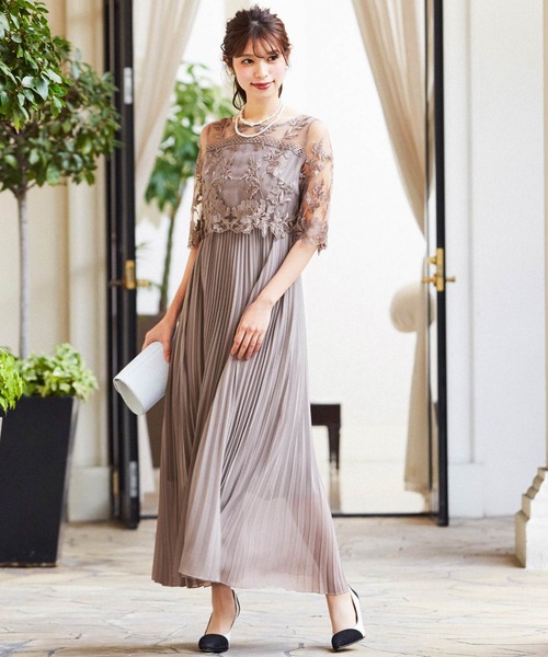 niana（ニアナ） ドレス 刺繍レース切り替えプリーツロング結婚式