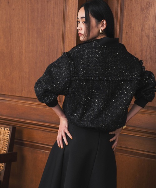 ELFRANK ブルゾン アウター ラメツイードジップブルゾン レディース