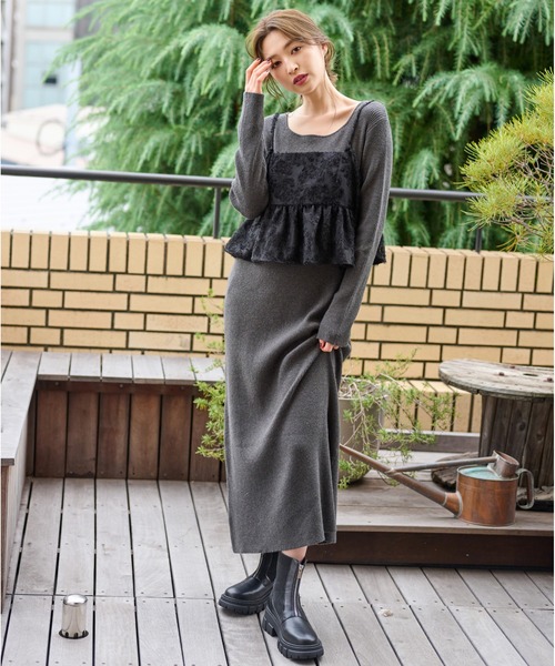 mysty woman（ミスティウーマン） ワンピース フェザーキャミセット